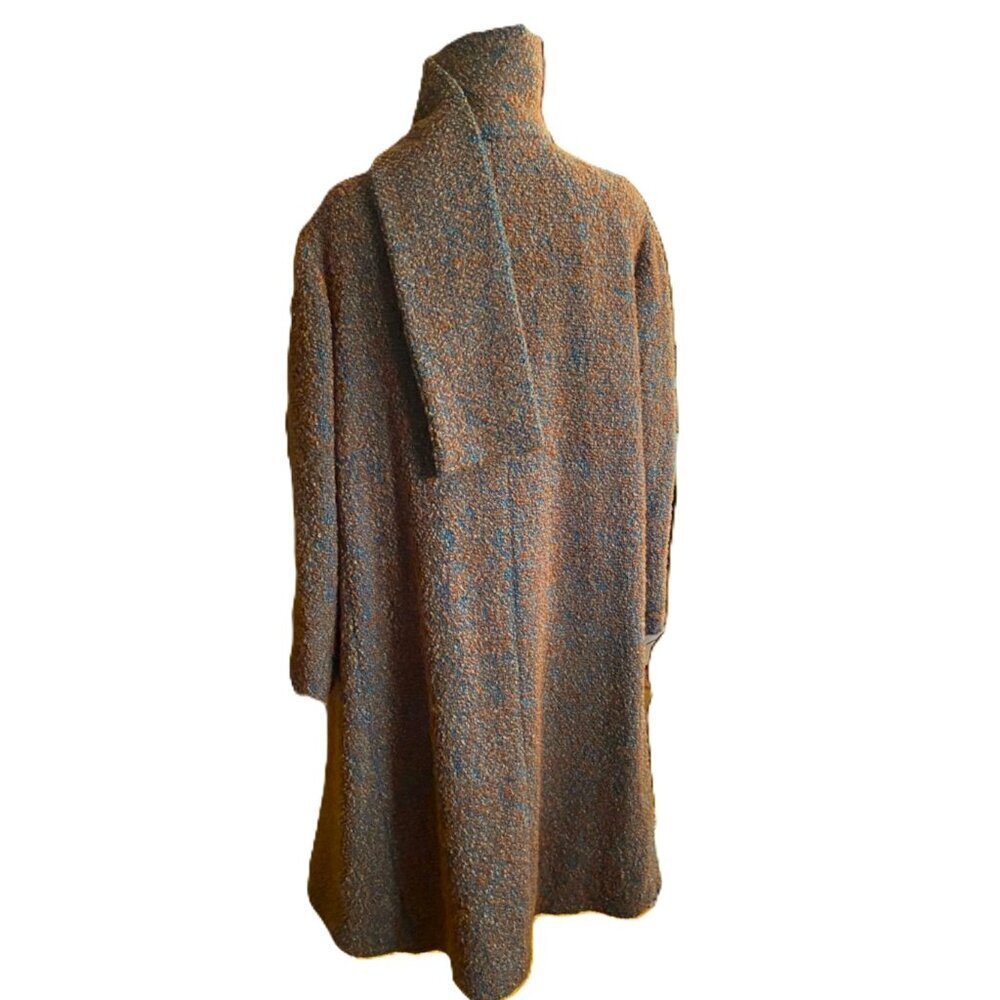 Lovely vintage 50-60s union label bouclé swing coat in turquoise tan with scarf - Picture 4 of 16